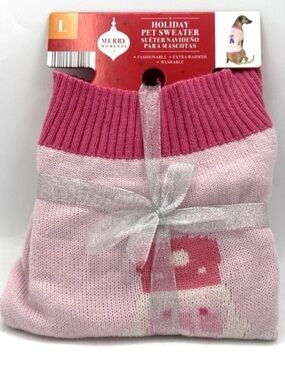 Merry Moments Size Large Pink Holiday Pet Sweater. New With Tags.